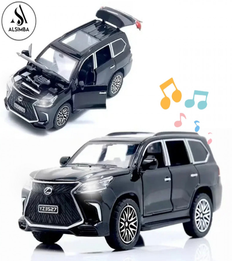 Alsimba Lexus Land Cruiser Prado Kids' Die-Cast Alloy Toy Car – 5" Model – Lights, Music, Openable Doors – Black