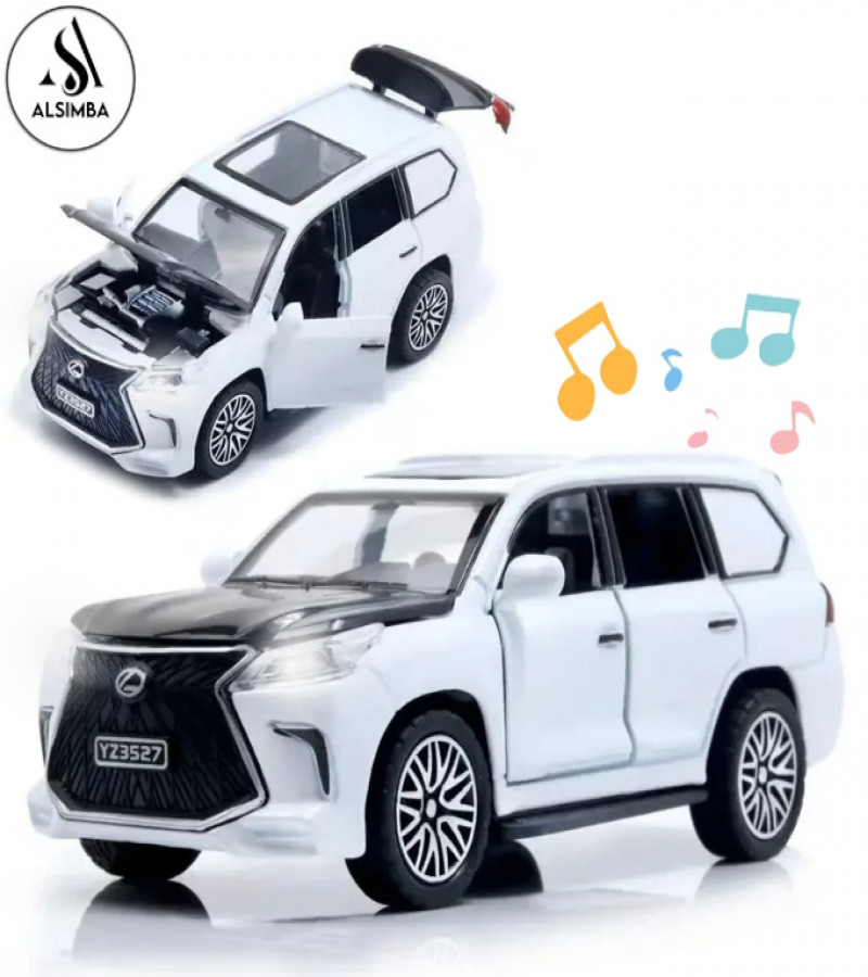 Alsimba Lexus Land Cruiser Prado Kids Die-Cast Toy Car – 5" Alloy Model – Lights, Music, Openable Doors – White