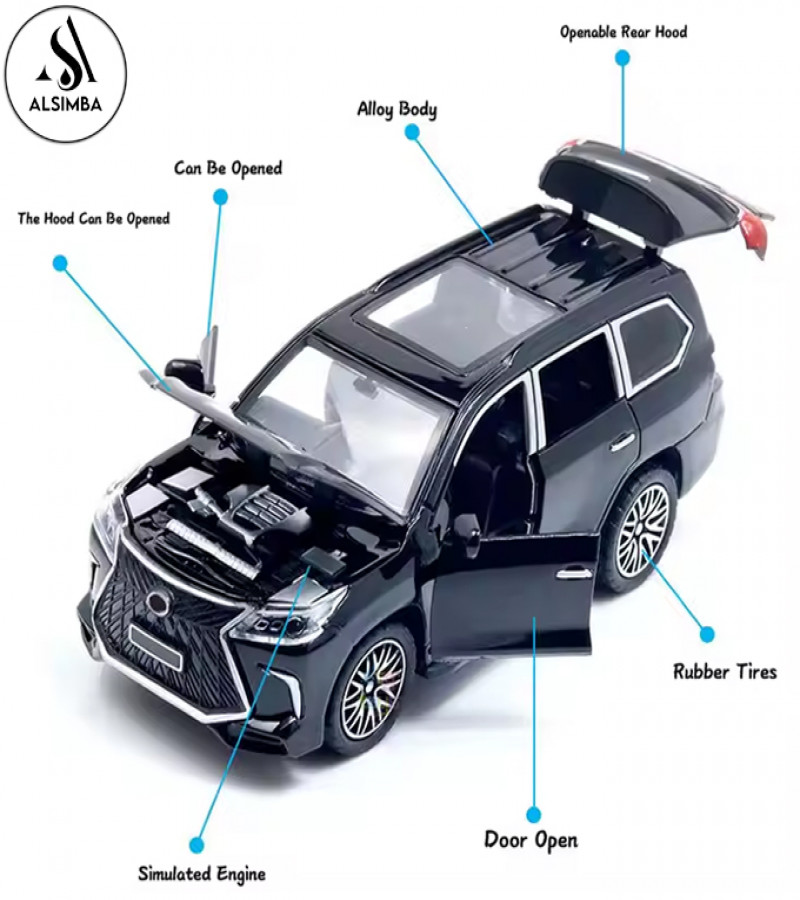 Alsimba Lexus Land Cruiser Prado Kids' Die-Cast Alloy Toy Car – 5" Model – Lights, Music, Openable Doors – Black
