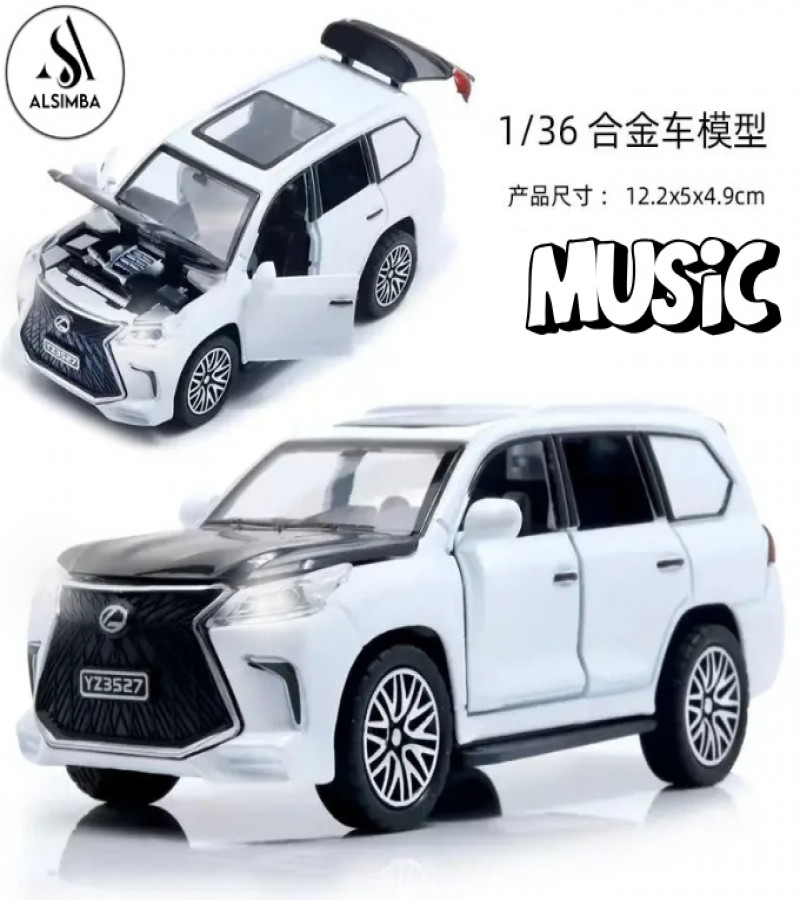 Alsimba Lexus Land Cruiser Prado Die-Cast Alloy Toy Car – 5” Premium White SUV Model with Lights, Music & Openable Doors