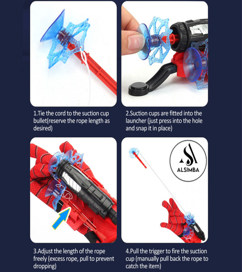 Alsimba Spiderman Web Dart Launcher Toy Set with Gloves & 3 Soft Darts – Hero Roleplay Shooter for Boys – 12" Pack