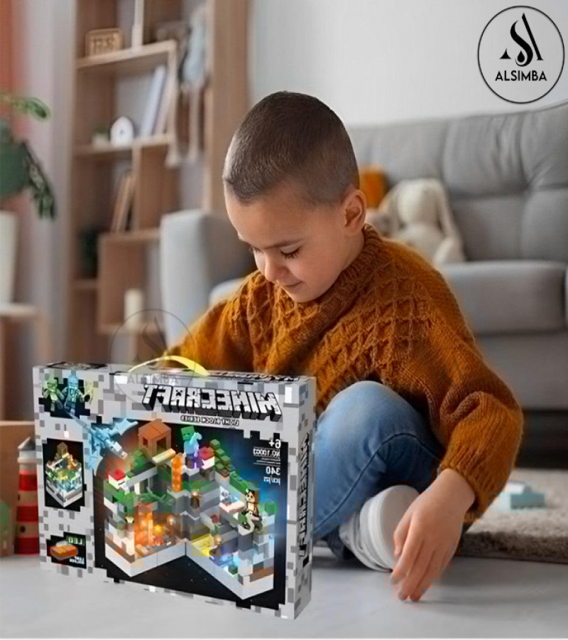 Alsimba Minecraft Building Blocks Set for Kids with LED Lights – 340 Pcs – STEM Toy No.10003 – Ages 6+