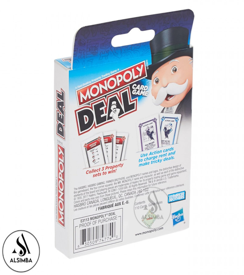 Alsimba Monopoly Deal Card Game – 110 Cards Fun Strategy Game for Kids & Adults – 2-5 Players, Ages 8+, White Edition