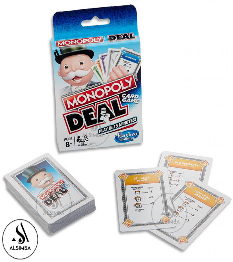 Alsimba Monopoly Deal Card Game – 110 Cards Fun Strategy Game for Kids & Adults – 2-5 Players, Ages 8+, White Edition