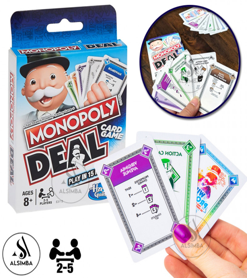 Alsimba Monopoly Deal Card Game – 110 Cards Fun Strategy Game for Kids & Adults – 2-5 Players, Ages 8+, White Edition