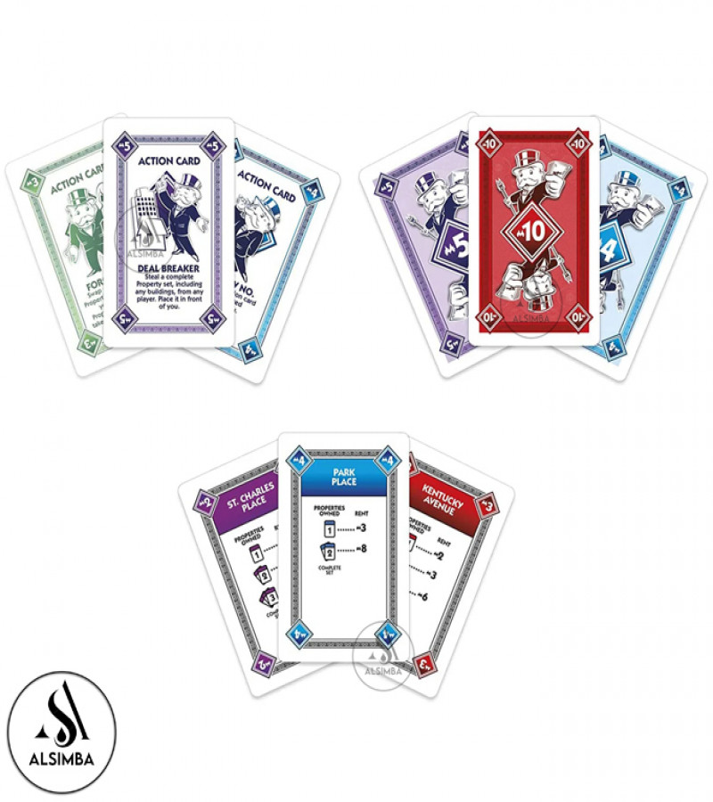 Alsimba Monopoly Deal Card Game – 110 Cards Fun Strategy Game for Kids & Adults – 2-5 Players, Ages 8+, White Edition