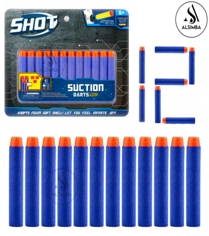 Alsimba Nerf Soft Foam Darts 12 Pack Refill - Elite Suction Accustrike Compatible Blasters Ammo for Kids - Blue