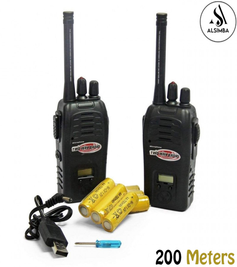 Alsimba 190m Rechargeable Walkie-Talkie Toy Set for Kids – Noise Reduction, 11" Pair Radios, Long Range – Black