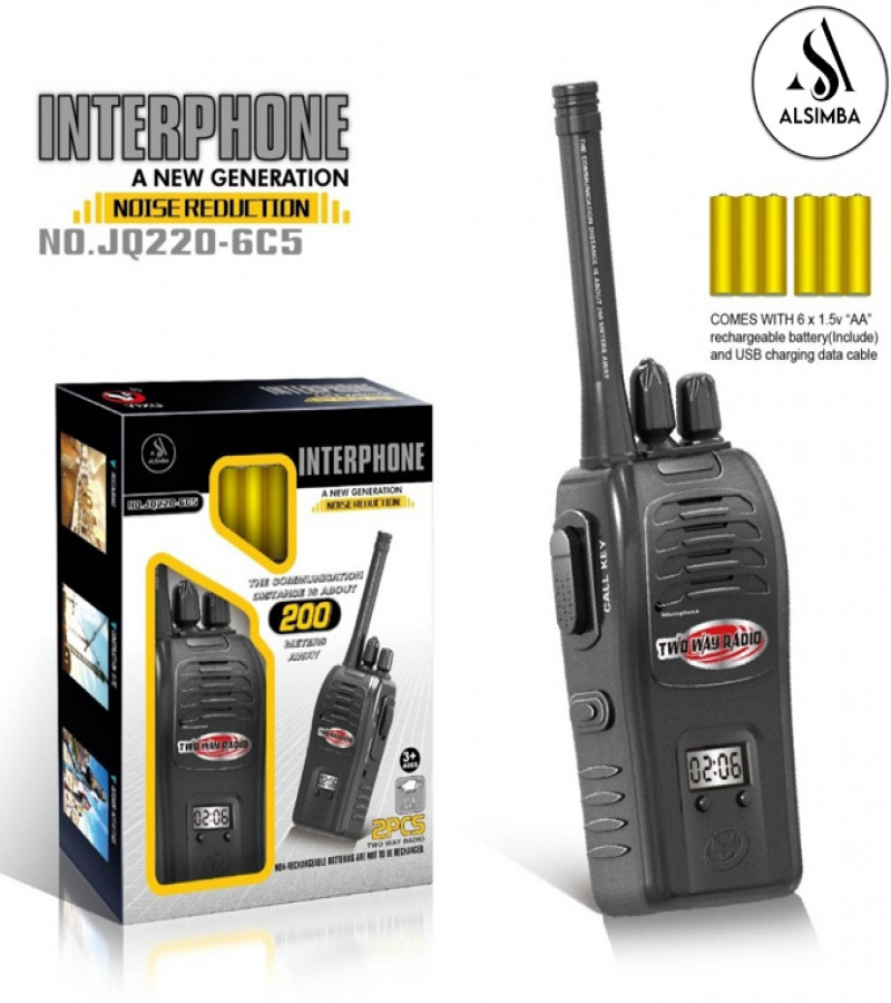 Alsimba 190m Rechargeable Walkie-Talkie Toy Set for Kids – Noise Reduction, 11" Pair Radios, Long Range – Black