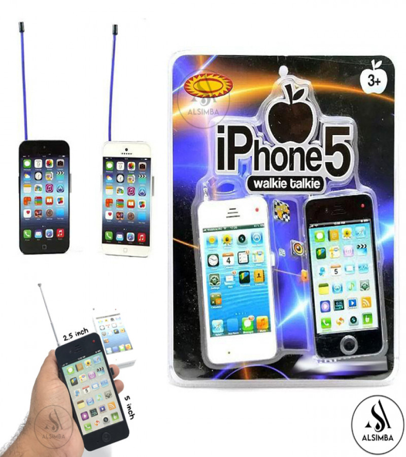 Alsimba i-Phone Style Walkie Talkie Set of 2 for Kids – 6m Range, Noise Reduction, Battery Operated – 5" – Black/White