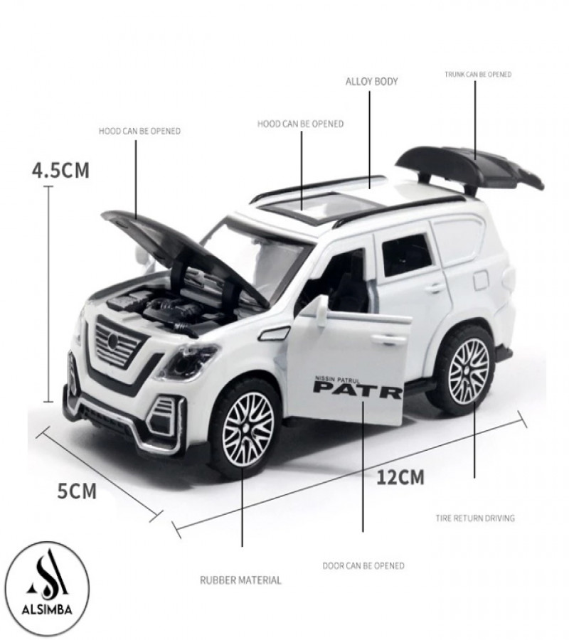 Alsimba Land Cruiser Prado Toy Car – 5" Die-Cast Metal Model, Music & Lights, Openable Doors, Hood & Trunk – Black