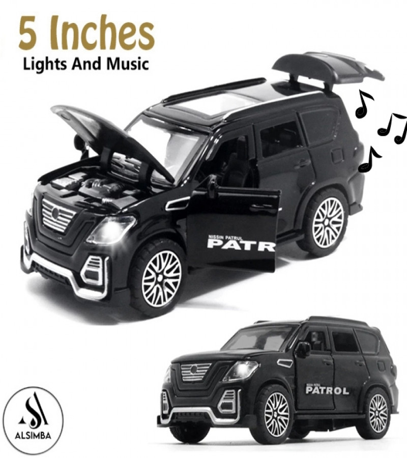 Alsimba Land Cruiser Prado Toy Car – 5" Die-Cast Metal Model, Music & Lights, Openable Doors, Hood & Trunk – Black