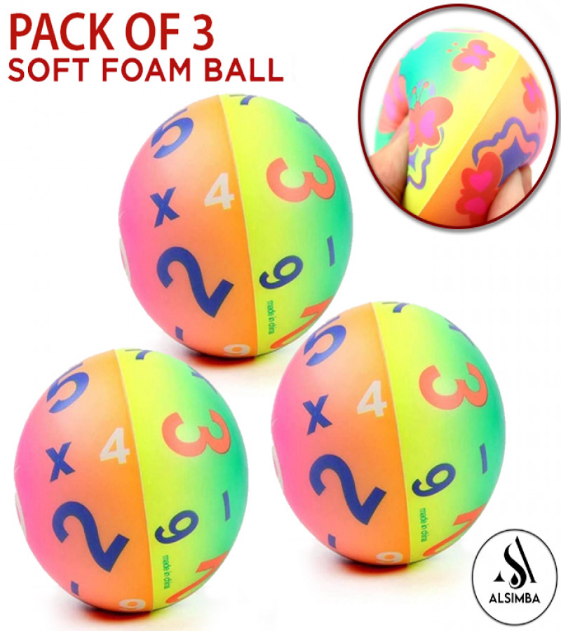 Alsimba 3-Pack Rainbow Digital Soft Foam Balls for Kids – Lightweight, High-Density Indoor Training Toy Age 3+