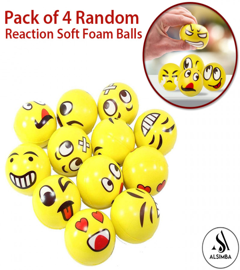 Alsimba Pack of 4 Emoji Reaction Foam Balls for Kids – Soft Lightweight Indoor Ball for Ages 3+ – Random Designs