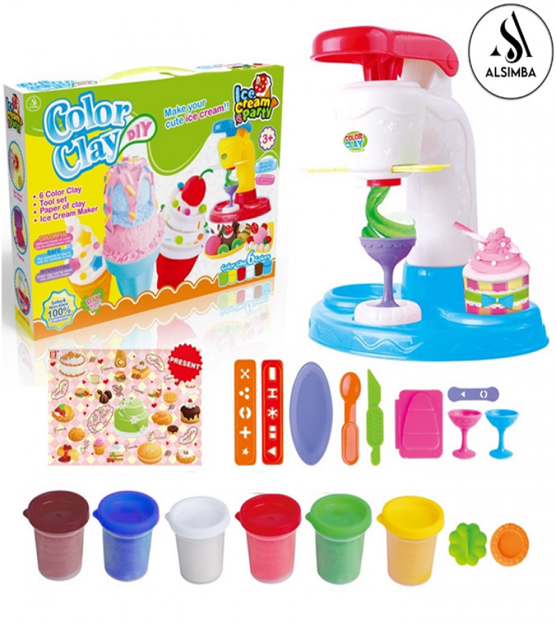 Alsimba Playdough Ice Cream Set: Fun Clay Kit for Kids with 6 Colors – Pretend Play Ice Cream Parlor Machine Toy