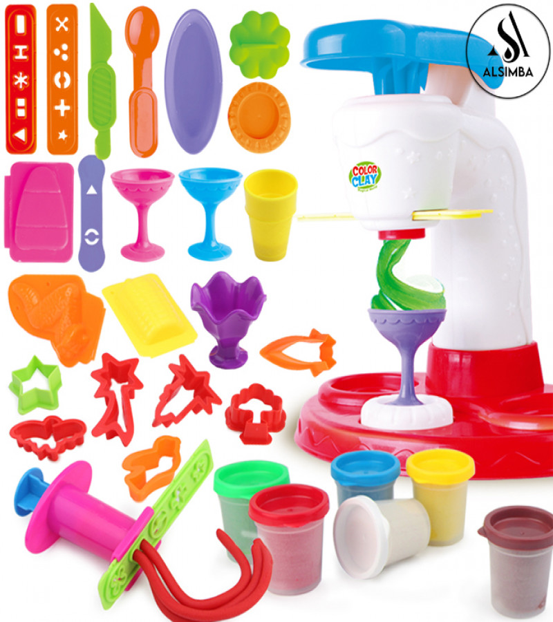 Alsimba Playdough Ice Cream Set: Fun Clay Kit for Kids with 6 Colors – Pretend Play Ice Cream Parlor Machine Toy