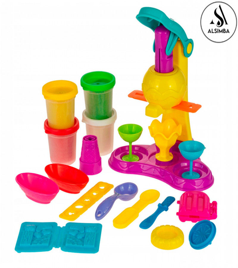 Alsimba Playdough Ice Cream Set: Fun Clay Kit for Kids with 6 Colors – Pretend Play Ice Cream Parlor Machine Toy