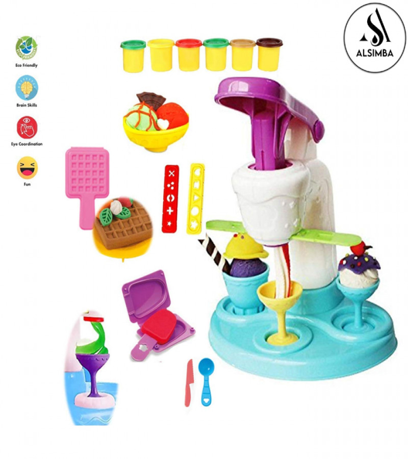 Alsimba Playdough Ice Cream Set: Fun Clay Kit for Kids with 6 Colors – Pretend Play Ice Cream Parlor Machine Toy