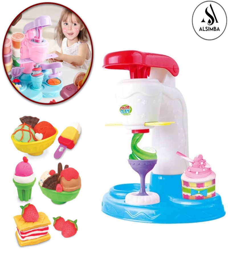 Alsimba Playdough Ice Cream Set: Fun Clay Kit for Kids with 6 Colors – Pretend Play Ice Cream Parlor Machine Toy