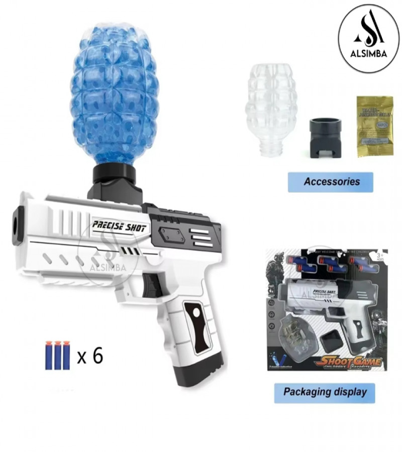Alsimba 2-in-1 Gel Blaster & Dart Gun – Precise Shot Manual Reload Toy – Gel Ball & Nerf-Compatible – White Edition