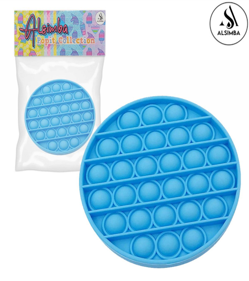 Alsimba Push Popit Bubble Fidget Toy for Kids - Silicone Stress Relief Circle - Blue - Approx. 5 Inches