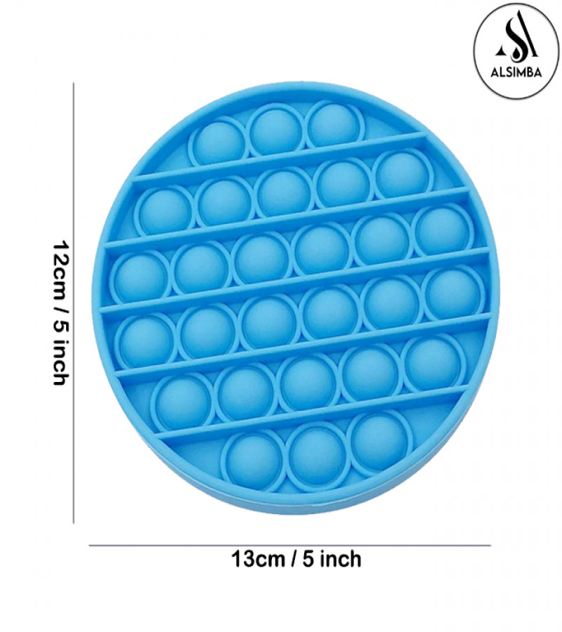 Alsimba Push Popit Bubble Fidget Toy for Kids - Silicone Stress Relief Circle - Blue - Approx. 5 Inches