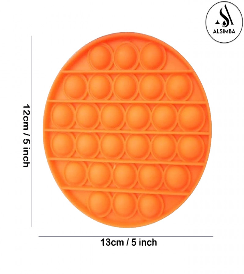 Alsimba Push Popit Bubble Fidget Toy for Kids - Silicone Stress Reliever - 5" Round Orange Sensory Toy