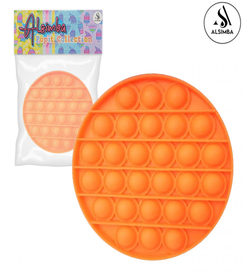 Alsimba Push Popit Bubble Fidget Toy for Kids - Silicone Stress Reliever - 5" Round Orange Sensory Toy
