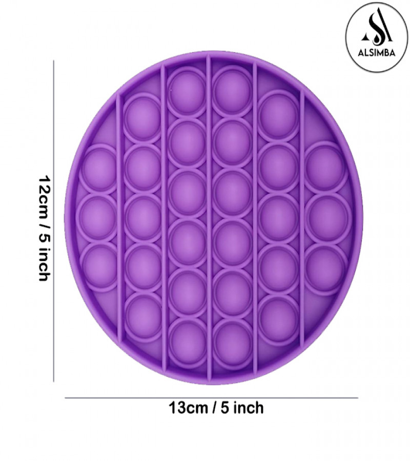 Alsimba Push Popit Bubble Fidget Toy for Kids – 5 Inch Circle – Silicone Stress Reliever – Purple Sensory Toy