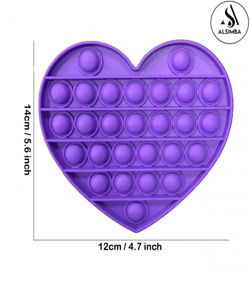 Alsimba Push Popit Bubble Silicone Toy for Kids - Approx. 5 inches - Heart Purple