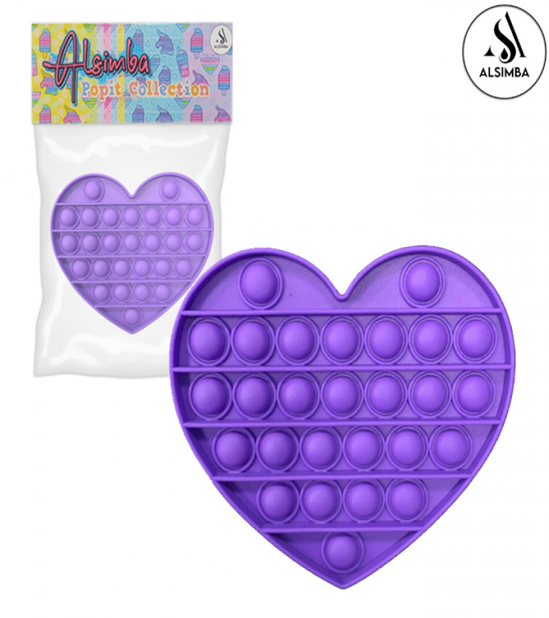Alsimba Push Popit Bubble Silicone Toy for Kids - Approx. 5 inches - Heart Purple