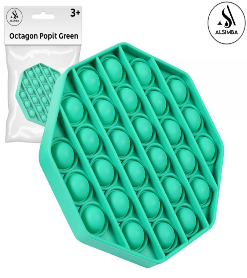 Alsimba Push Popit Fidget Toy for Kids – Octagon Green – Silicone Bubble Sensory Toy – 5 Inch Stress Relief Fun