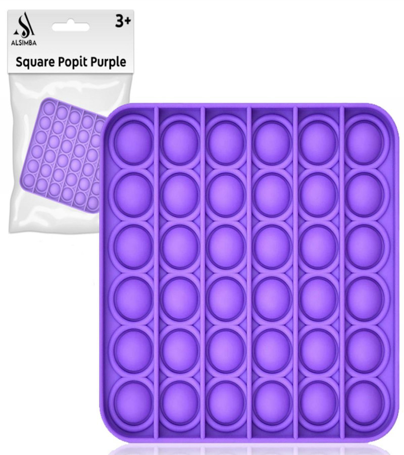 Alsimba Push Popit Bubble Silicone Toy for Kids - Approx. 7 inches - Square Purple