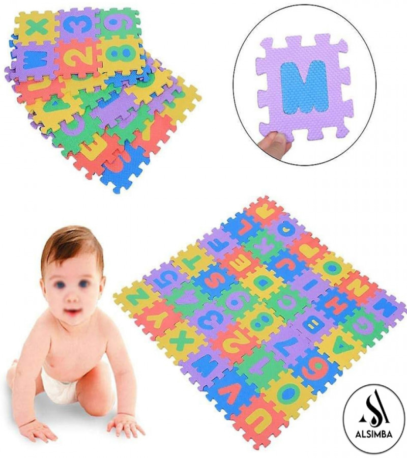 Alsimba EVA Puzzle Mat for Kids 36 Pcs – Alphabet & Number Foam Tiles 12x12 cm – Baby Room Interlocking Play Mat