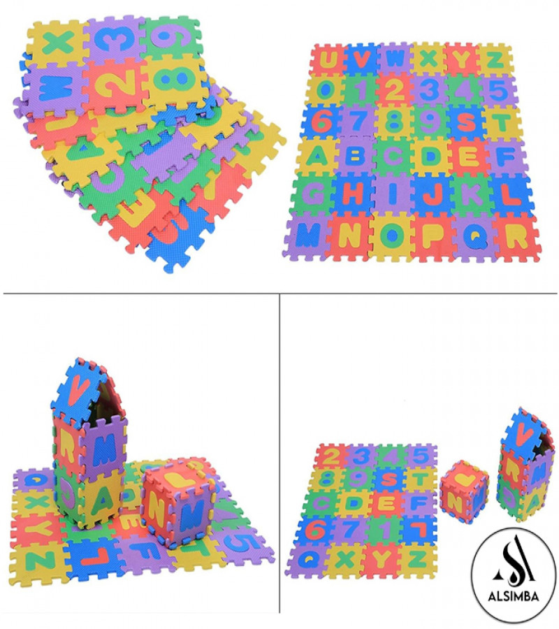 Alsimba EVA Puzzle Mat for Kids 36 Pcs – Alphabet & Number Foam Tiles 12x12 cm – Baby Room Interlocking Play Mat