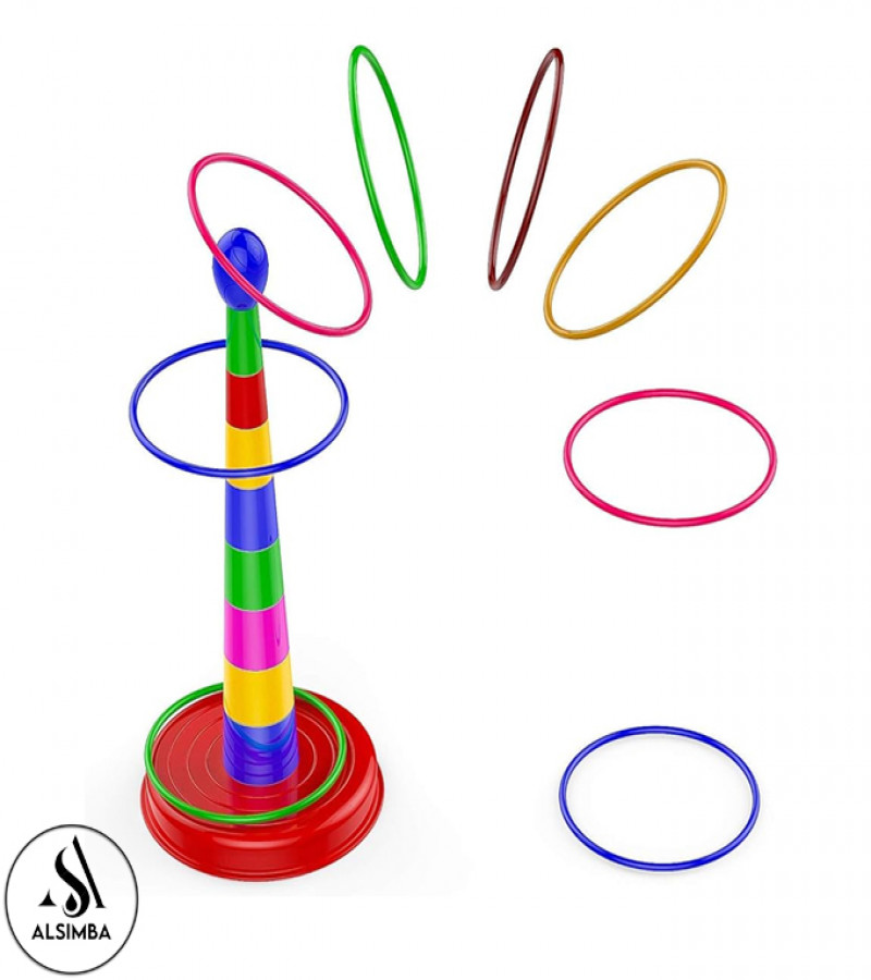 Alsimba Quoits Stacking Ring Toss Tower Game for Kids – 18 Inch Educational Toy Set – Colorful Rings & Base – Multicolor