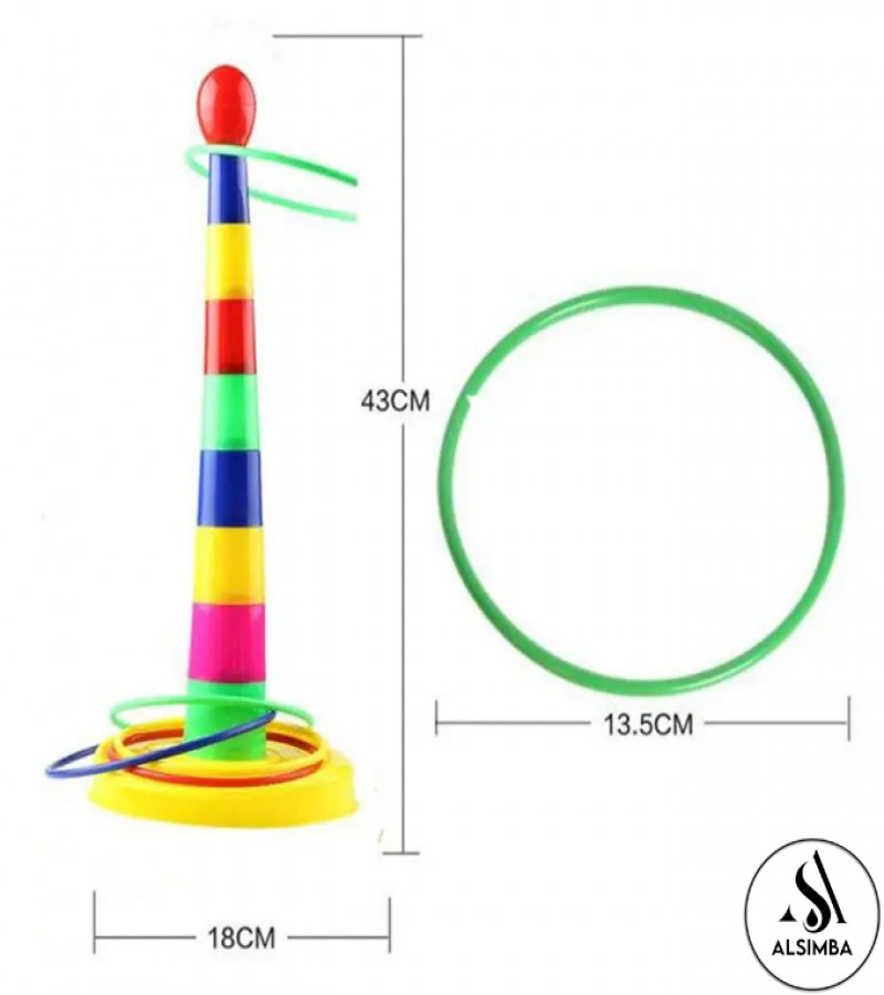 Alsimba Quoits Stacking Ring Toss Tower Game for Kids – 18 Inch Educational Toy Set – Colorful Rings & Base – Multicolor
