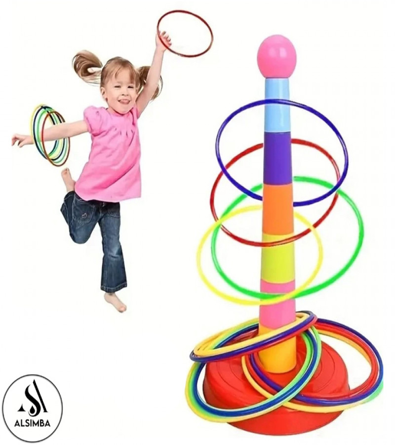 Alsimba Quoits Stacking Ring Toss Tower Game for Kids – 18 Inch Educational Toy Set – Colorful Rings & Base – Multicolor
