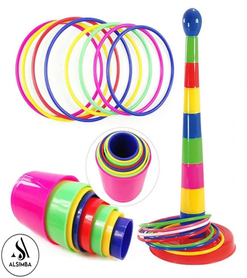 Alsimba Quoits Stacking Ring Toss Tower Game for Kids – 18 Inch Educational Toy Set – Colorful Rings & Base – Multicolor