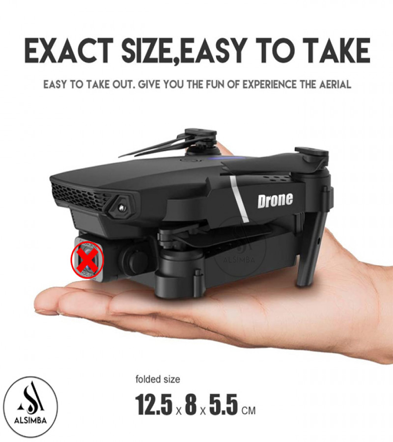 Alsimba E88 Pro Mini Foldable Black Hawk Drone - Remote Control - GPS - LED Lights - No Camera - Rechargeable