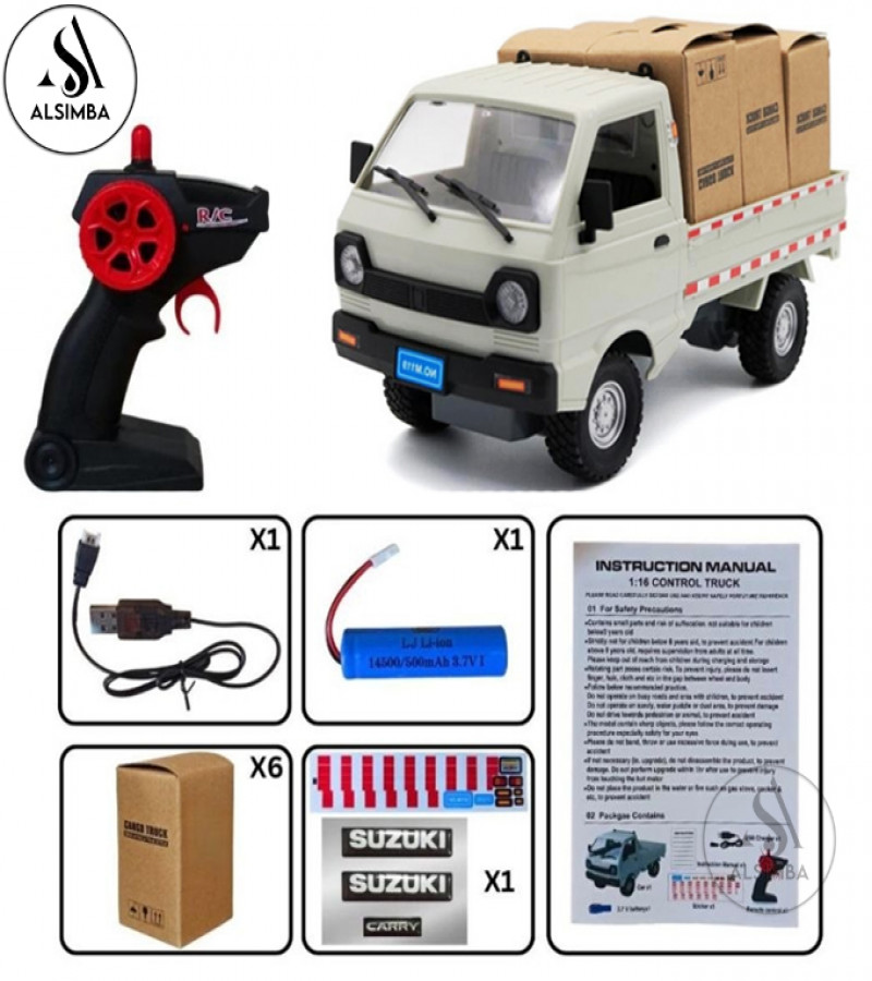 Alsimba RC Suzuki Truck Rechargeable Spray Smoke Pickup – 1:16 Scale with Sound, Lights, Random Color Delivery Toy