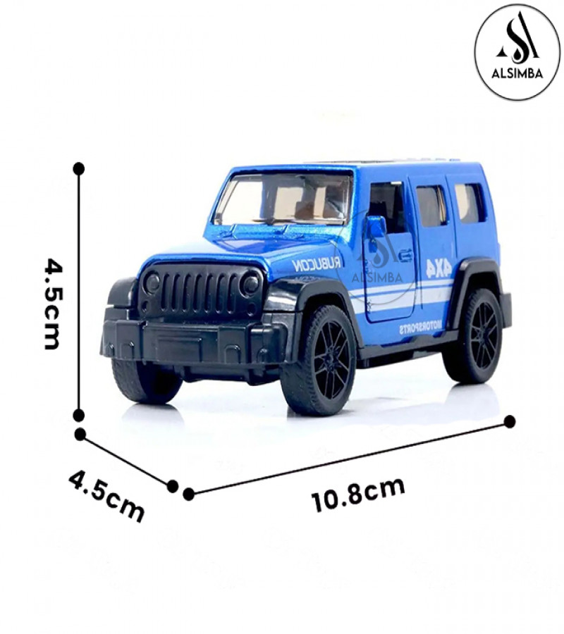 Alsimba Rubicon Jeep 4×4 Die-Cast Metal Toy Car – 1:43 Scale – Openable Doors – Miniature Model – 3" – Blue – Kids Gift