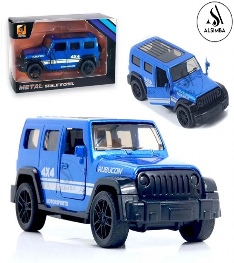 Alsimba Rubicon Jeep 4×4 Die-Cast Metal Toy Car – 1:43 Scale – Openable Doors – Miniature Model – 3" – Blue – Kids Gift