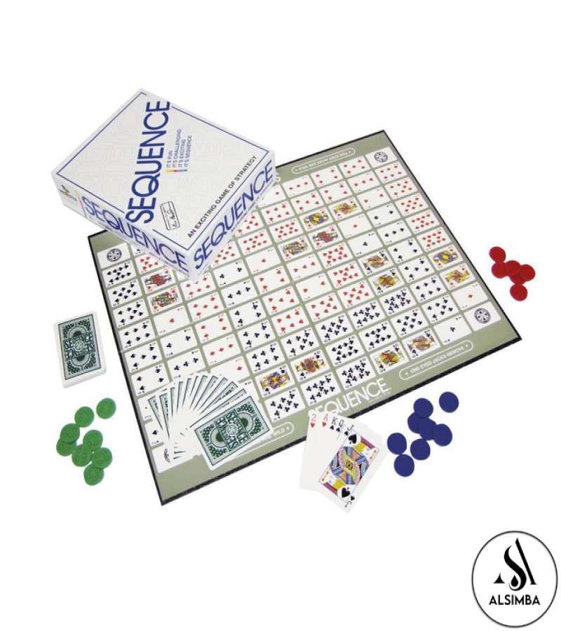 Alsimba Sequence Strategy Board Game Special Edition – Thick Laminated 15x20 Board, Plastic Cards, Chips for Kids & Adults