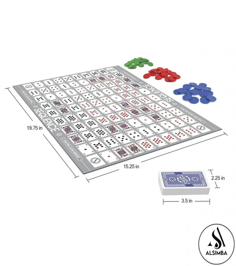 Alsimba Sequence Strategy Board Game Special Edition – Thick Laminated 15x20 Board, Plastic Cards, Chips for Kids & Adults