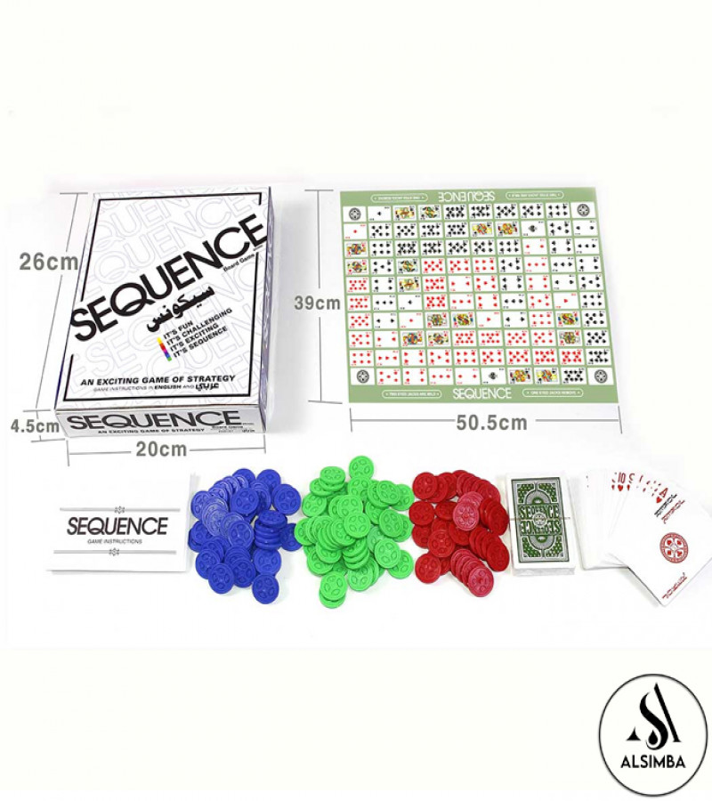 Alsimba Sequence Strategy Board Game Special Edition – Thick Laminated 15x20 Board, Plastic Cards, Chips for Kids & Adults