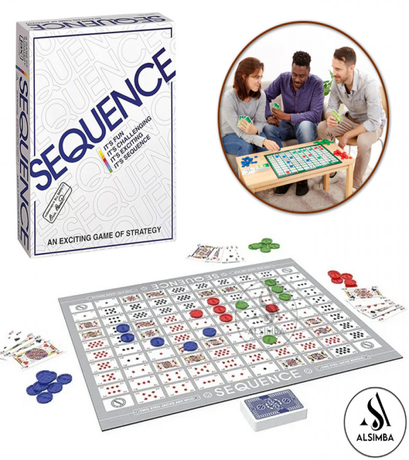 Alsimba Sequence Strategy Board Game Special Edition – Thick Laminated 15x20 Board, Plastic Cards, Chips for Kids & Adults