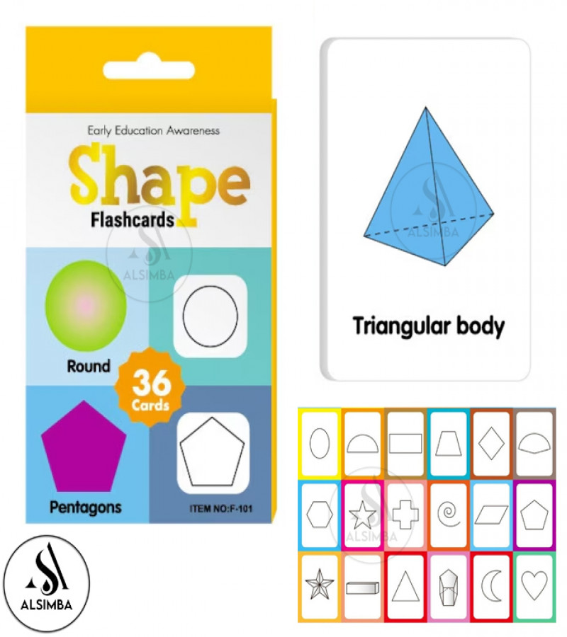 Alsimba 36 Pcs Shape Flash Cards for Kids – Early Learning Educational Flashcards Set for Toddlers & Preschoolers