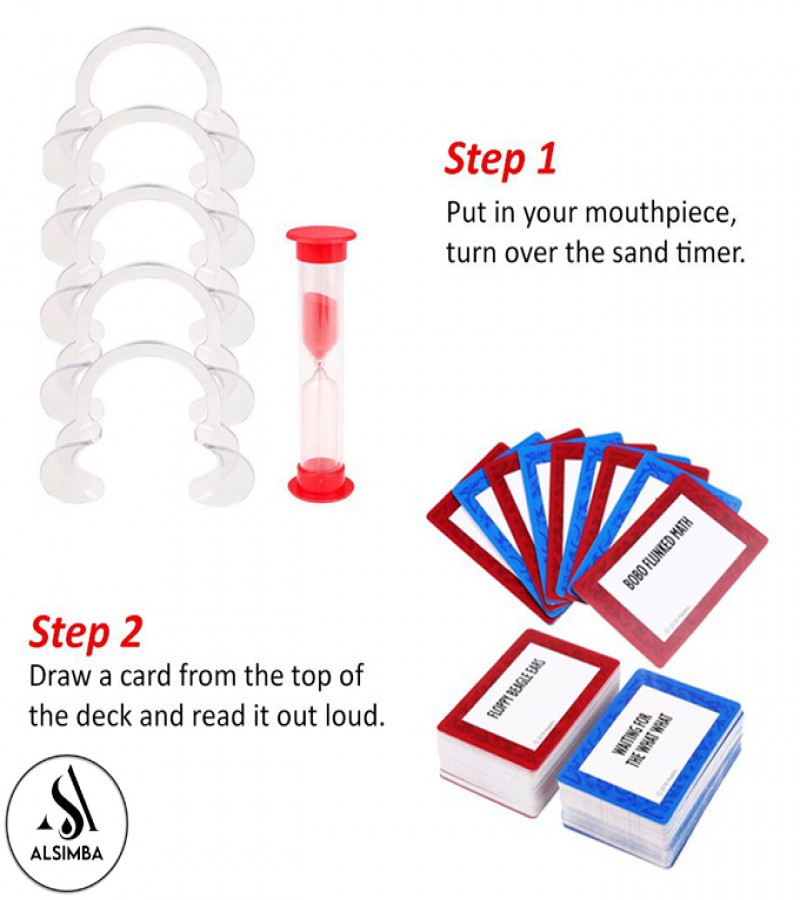 Alsimba Speak Out Mouthguard Challenge Game for Adults & Kids – Fun Family Party Game with 5 Mouthpieces & 200 Cards