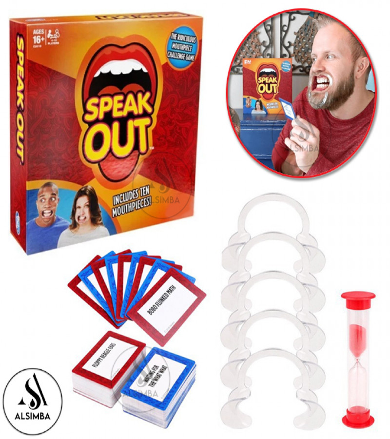 Alsimba Speak Out Mouthguard Challenge Game for Adults & Kids – Fun Family Party Game with 5 Mouthpieces & 200 Cards